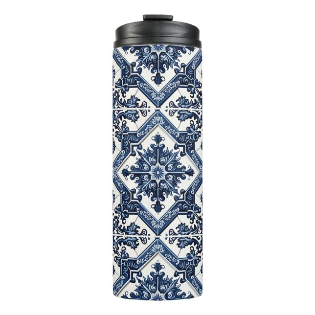 Mittelmeer-Fliesen, Portugal, Azulejo, Majolica Thermosbecher (Vorderseite)