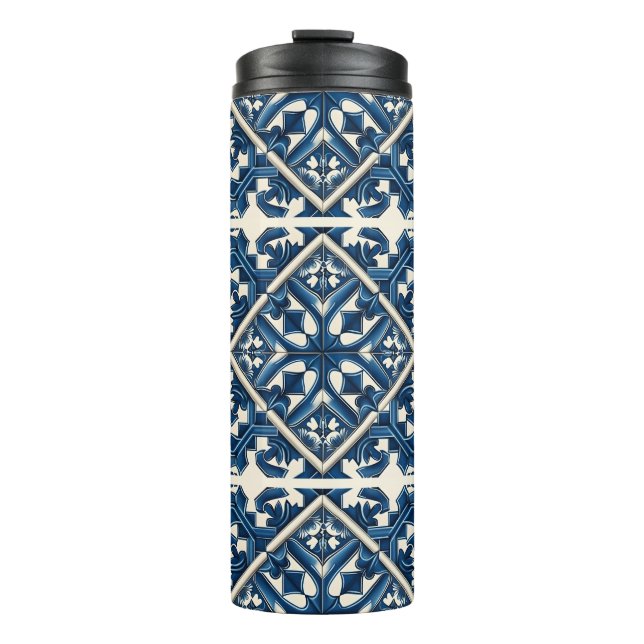 Mittelmeer-Fliesen, Portugal, Azulejo, Majolica Thermosbecher (Vorderseite)