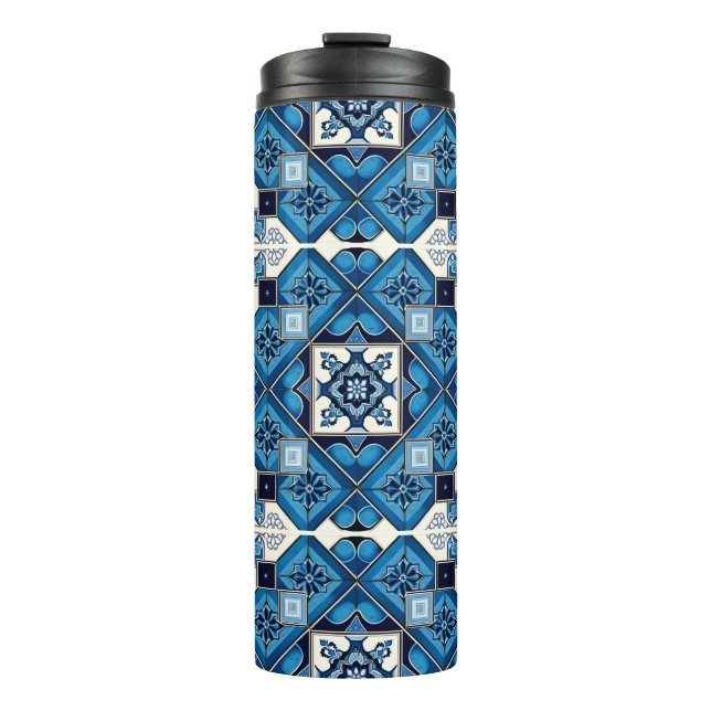 Mittelmeer-Fliesen, Portugal, Azulejo, Majolica Thermosbecher (Vorderseite)