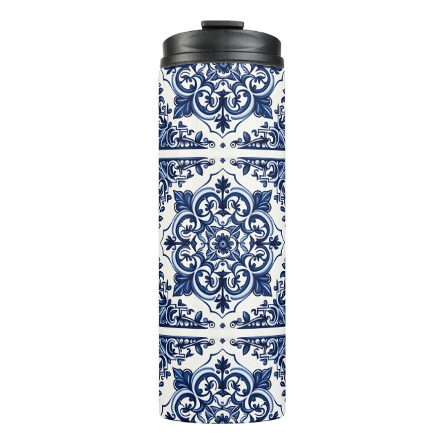 Mittelmeer-Fliesen, Portugal, Azulejo, Majolica Thermosbecher (Vorderseite)