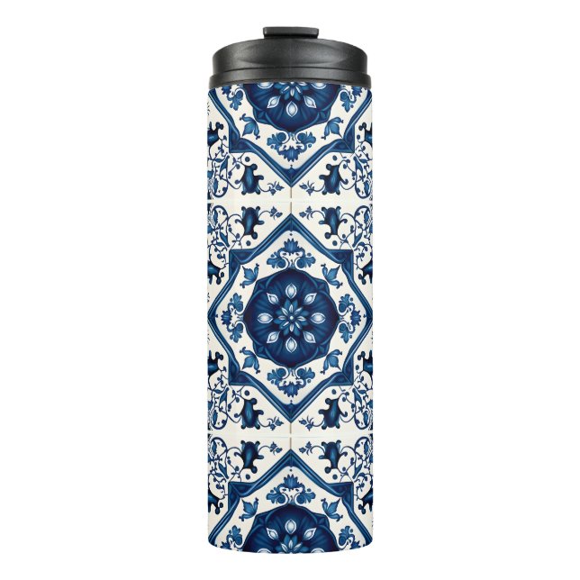 Mittelmeer-Fliesen, Portugal, Azulejo, Majolica Thermosbecher (Vorderseite)