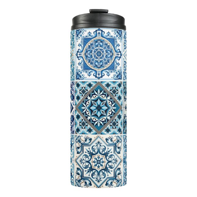 Mittelmeer-Fliesen, Portugal, Azulejo, Majolica Thermosbecher (Vorderseite)