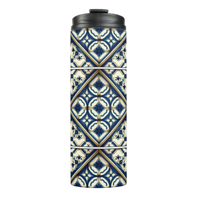 Mittelmeer-Fliesen, Portugal, Azulejo, Majolica Thermosbecher (Vorderseite)