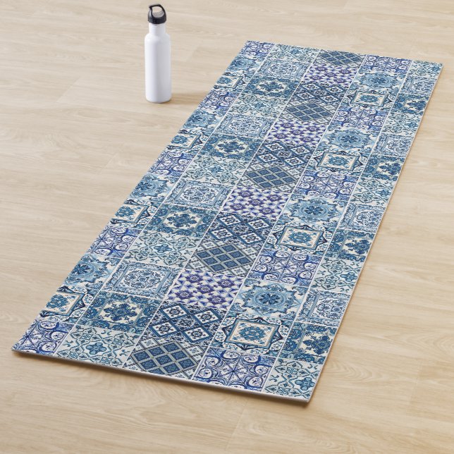 Mittelmeer-Fliesen, Portugal, Azulejo, Majolica Yogamatte (Beispiel)