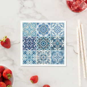 Mittelmeer-Fliesen, Portugiesisch, Azulejo, Majoli Serviette