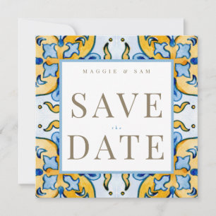 Mittelmeer-Fliesen-Quadratische Hochzeit Save the Date