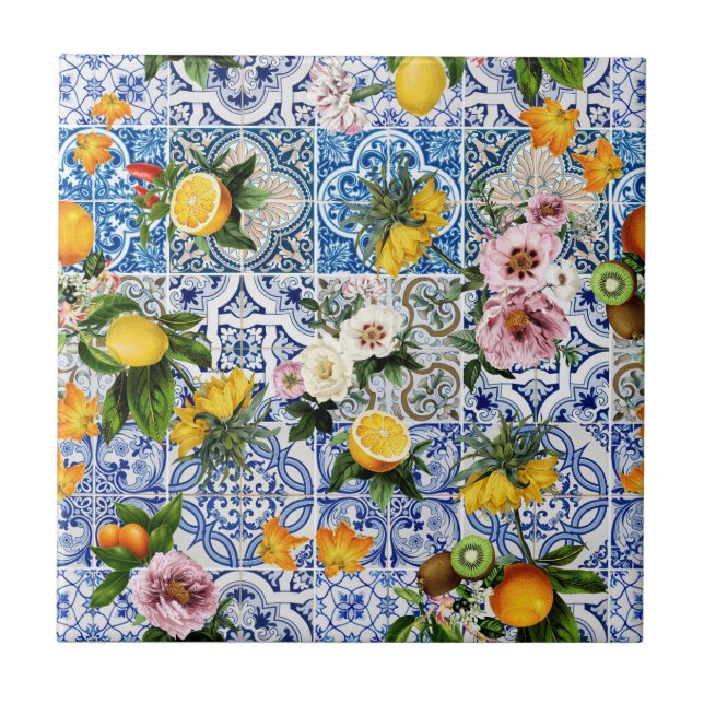 Mittelmeer Floral  Fliese (Vorderseite)