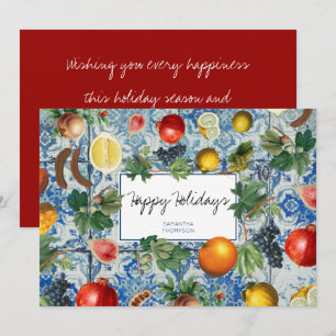 Mittelmeer-Frucht-Blau-Mosaik-Weihnachtskarte