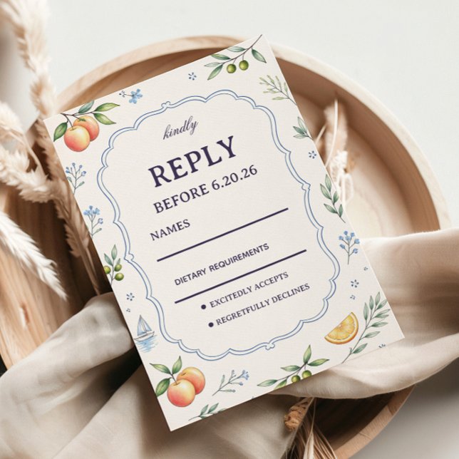 Mittelmeer-Frucht-Blumen-Respons-Design RSVP Karte (Von Creator hochgeladen)