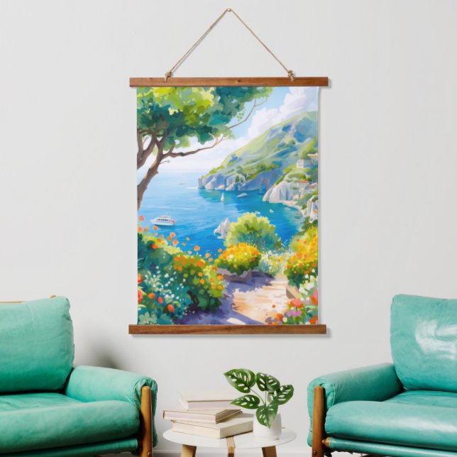 Mittelmeer-Garten Wandteppich Mit Holzrahmen (Wohnzimmer)
