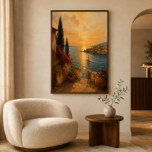 Mittelmeer-Golden-Sunset-Küstenlandschaftskunst