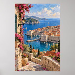 Mittelmeer-Hafen Altstadt Küstenwandkunst Poster