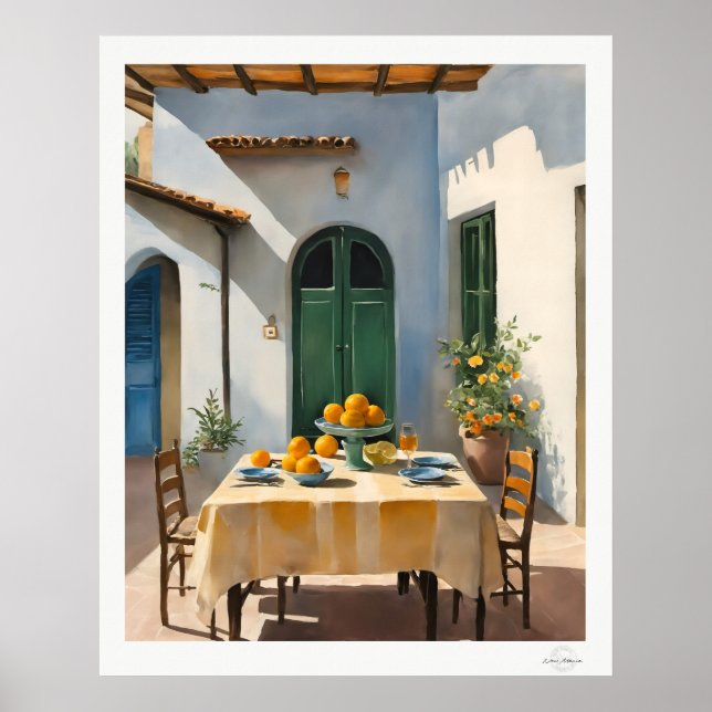 Mittelmeer-Innenhof-Dining-Poster Poster (Vorne)