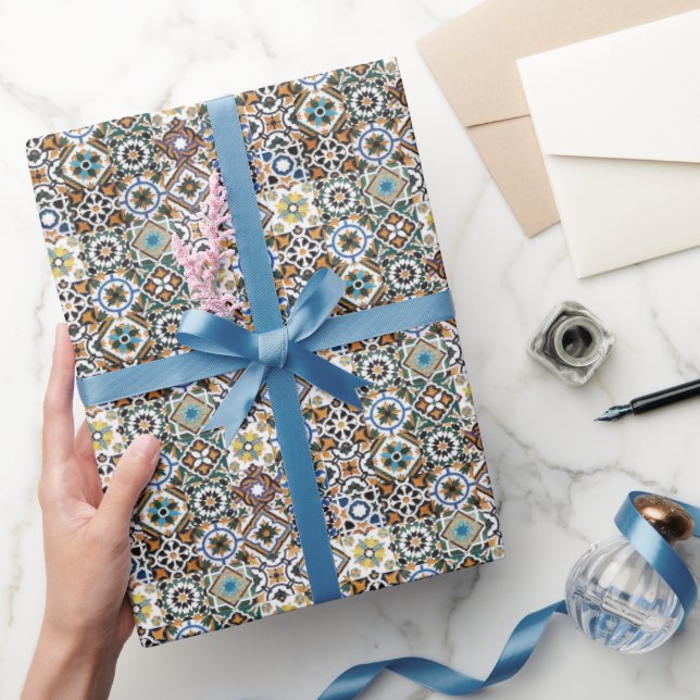 Mittelmeer Italien Blaue Fliesen Junggesellinnenab Geschenkpapier (Schenken)