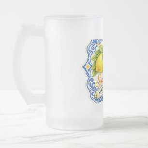 Mittelmeer Kachel Zitrone – Aquarellkunst mit Name Mattglas Bierglas