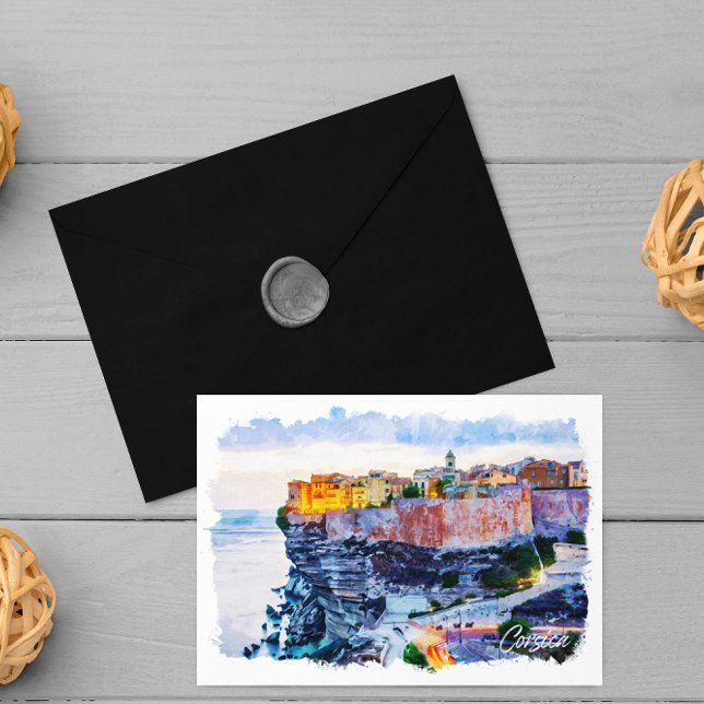Mittelmeer Korsika Frankreich Elegante Wasserfarbe Postkarte (corsica Beaches architecture postcard)