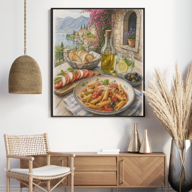 Mittelmeer-Küsten-Pasta-Fest Buntstift Poster (Von Creator hochgeladen)