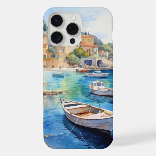 Mittelmeer-Küstenort mit Booten – Meeresküste iPhone Hülle (Rückseite)
