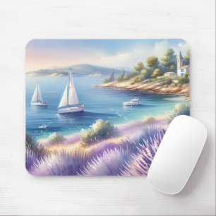 Mittelmeer-Lavendelküste mit Segelbooten Mousepad