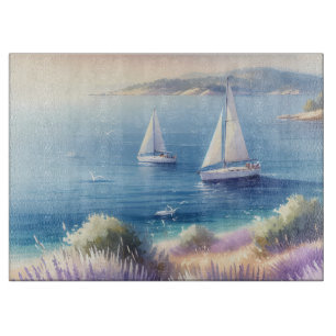 Mittelmeer Lavendelküste mit Segelbooten Schneidebrett