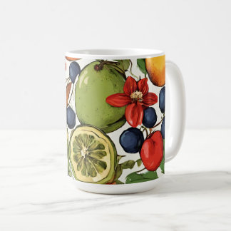 Mittelmeer-Limetten, Zitronen und Blumen. Gemalt Kaffeetasse
