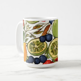 Mittelmeer-Limetten, Zitronen und Blumen. Gemalt Kaffeetasse