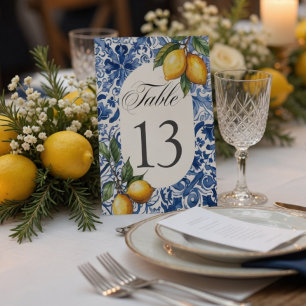 Mittelmeer-Limonien-Hochzeit Blaue Fliese Tischnummer