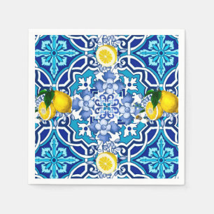 Mittelmeer, Majolika, Fliesen, Zitronen, Zitrusfrü Serviette