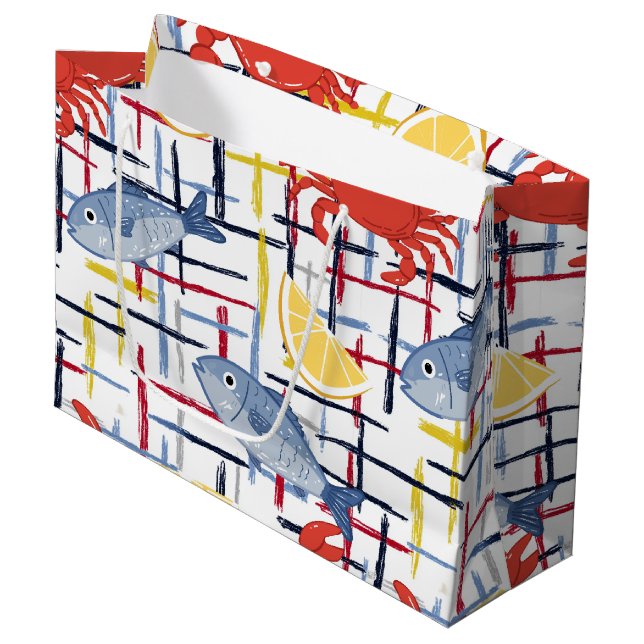 Mittelmeer-Meeresfrüchte-Markt-Muster (1) Große Geschenktüte (Vorderseite Schrägansicht)