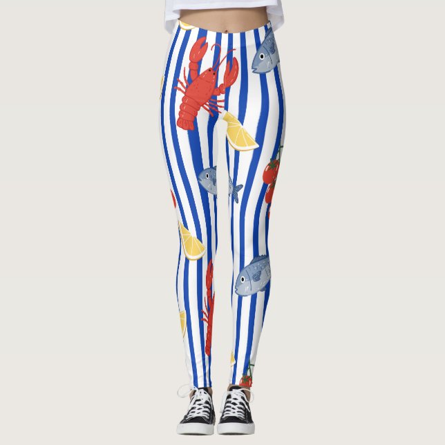 Mittelmeer-Meeresfrüchte-Markt-Muster (2) Leggings (Vorderseite)