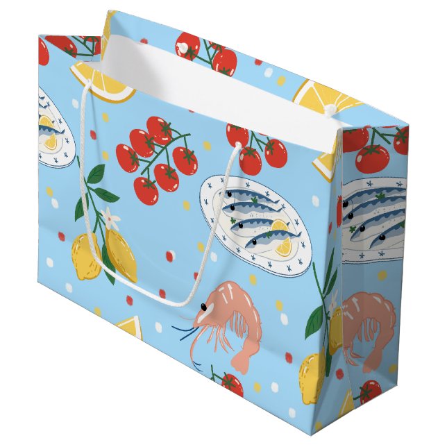 Mittelmeer-Meeresfrüchte-Markt-Muster (5) Große Geschenktüte (Vorderseite Schrägansicht)
