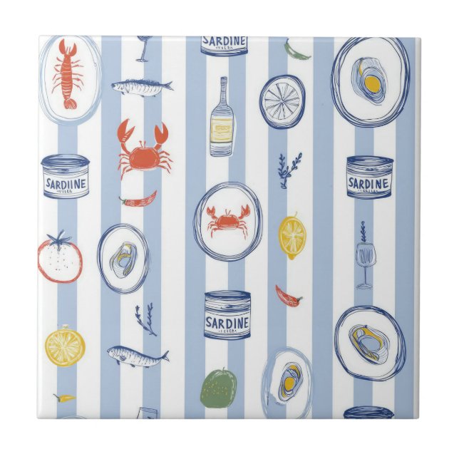 Mittelmeer-Meeresfrüchte-Sardine-Blue-Stripe-Muste Fliese (Vorderseite)
