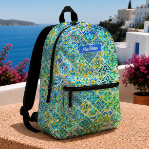 Mittelmeer-Mexikanische Aqua-Minz-Sizilianische Fl Bedruckter Rucksack