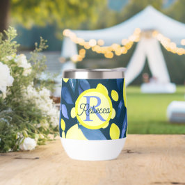 Mittelmeer-Monogramm-Name Chic Lemons Blaues Blatt