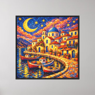 Mittelmeer-Mosaik-Fischereidorf Leinwanddruck