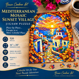 Mittelmeer-Mosaik-Sonnenuntergangs-Dorf Puzzle