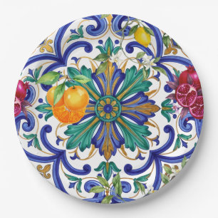 Mittelmeer-Mosaik-Zitrusfrucht Pappteller