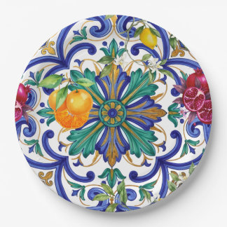 Mittelmeer-Mosaik-Zitrusfrucht  Pappteller