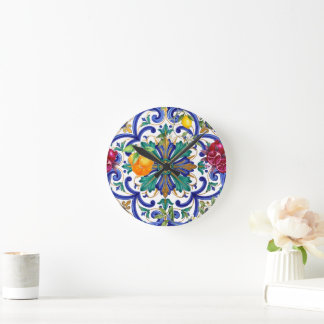 Mittelmeer-Mosaik-Zitrusfrucht  Runde Wanduhr