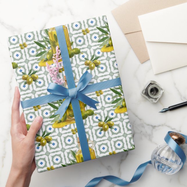 Mittelmeer-Muster Olivenöl Geschenkpapier (Schenken)