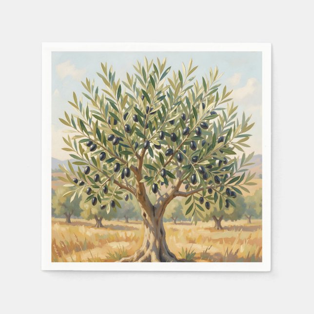 Mittelmeer-Olivenbaum-Landschaft Serviette (Vorderseite)