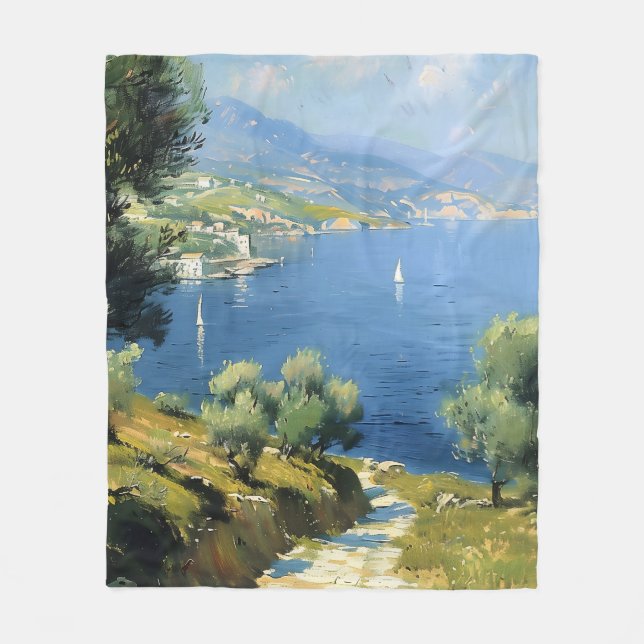 Mittelmeer-Olivenhain am Meer  Fleecedecke (Vorderseite)