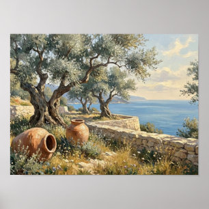 Mittelmeer-Olivenhain & Urnen Kunst Poster