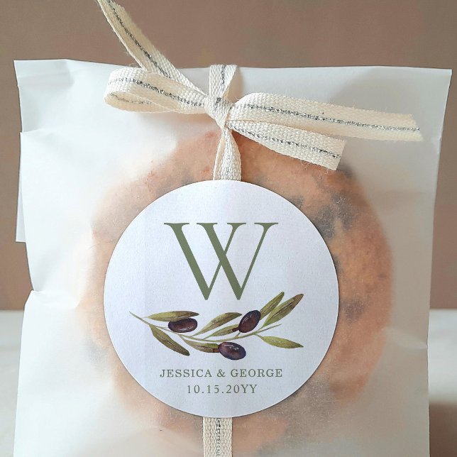 Mittelmeer-Olivenzweig-Monogramm Runder Aufkleber (Von Creator hochgeladen)