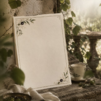 Mittelmeer Olivenzweig Vintage Botanische Kunst Briefbogen