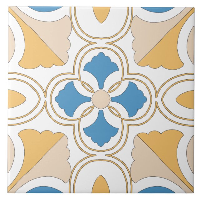 Mittelmeer Orange Blau Pink Geometrie Andalouse Fliese (Vorderseite)