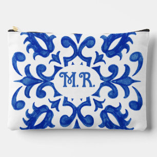 Mittelmeer- Portugiesische blaue Fliesenmonogramm Zubehörtasche