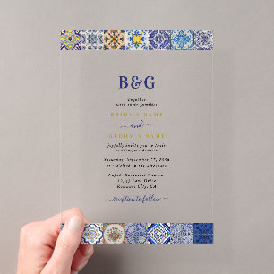 Mittelmeer Portugiesische Fliesen Muster Hochzeit Acryleinladungen