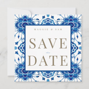 Mittelmeer Quadratisch Blaue Hochzeit Save the Dat Date