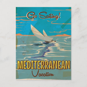 Mittelmeer-Reiseplakat im Vintage-Stil Postkarte